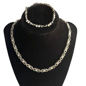 Women's Jewelry Set Silver Tone Chunky Chain Crystals Choker Necklace & Bracelet